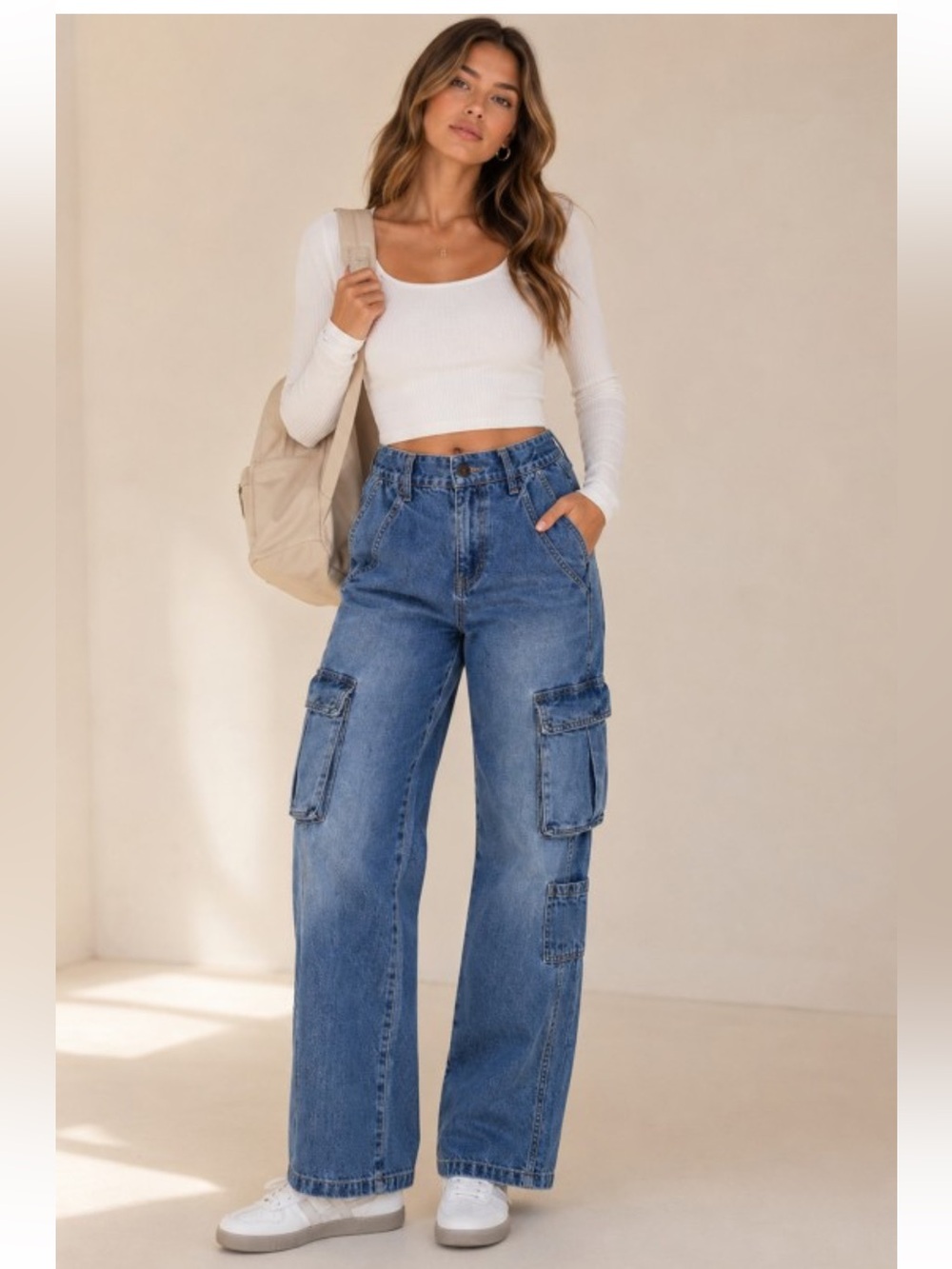 Timing High-Rise Wide Leg Cargo Jeans